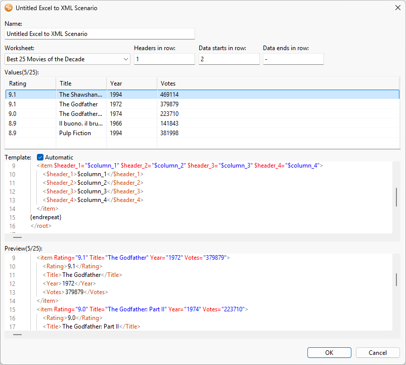 excel to xml