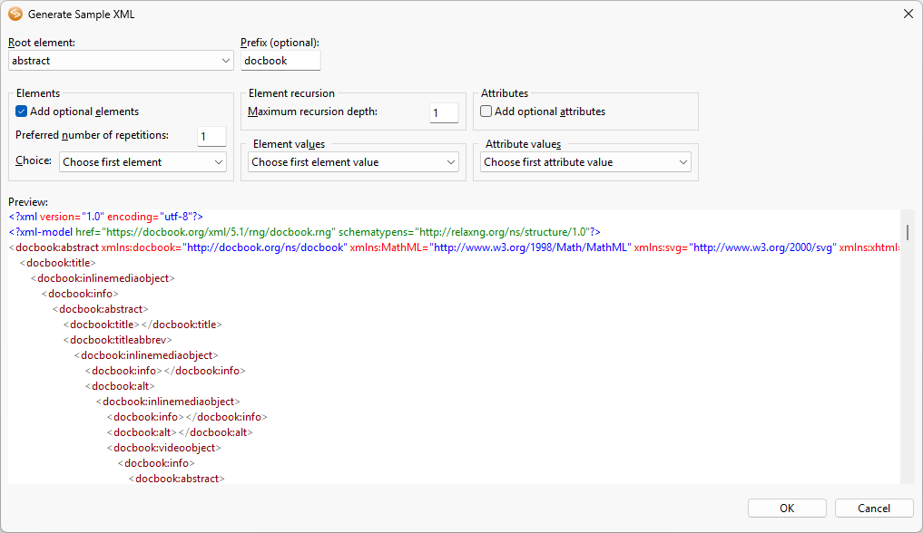 generate sample xml from relax ng schema