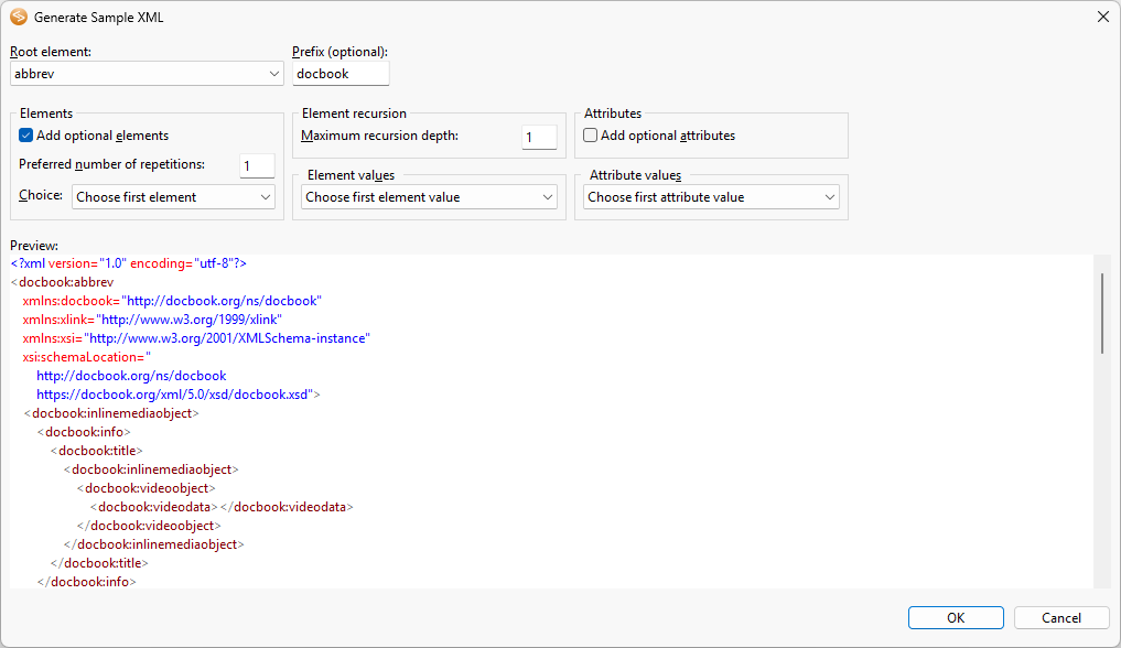 generate sample xml from xml schema